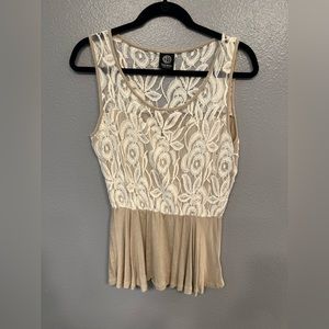 Lace and Tan Peplum Top